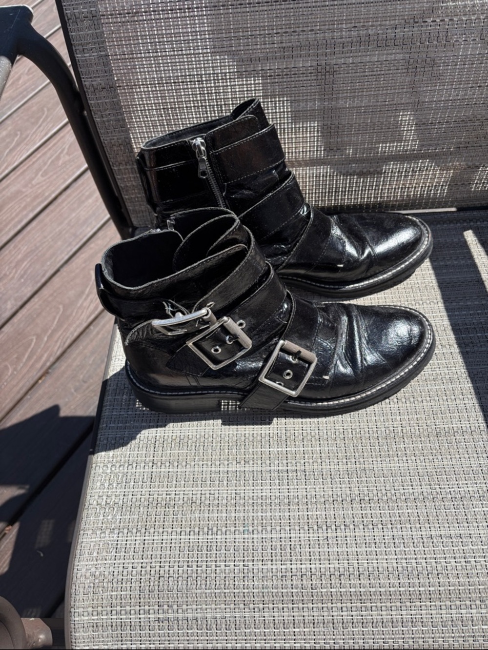 rag & bone Ladies Black Leather Cannon Triple Buckle Ankle Boots-10